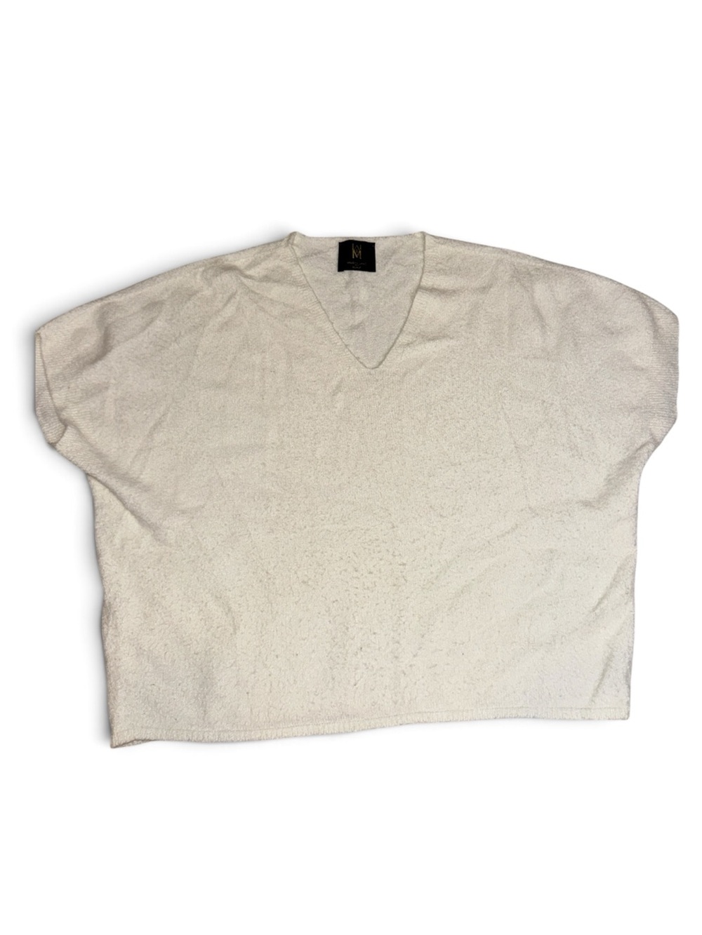 Relaxed V-Neck Sweater Top in Cream by (unbranded)